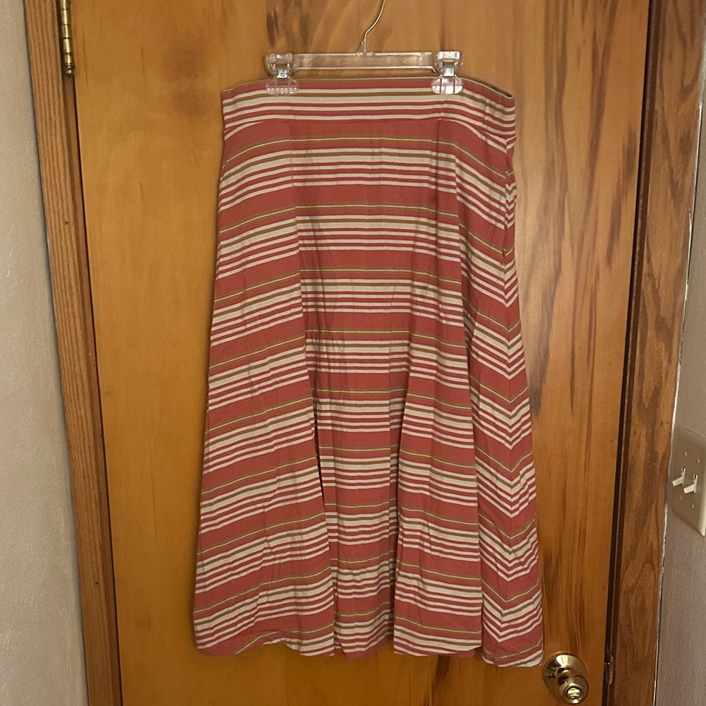 Pact Organic Cotton Pink Striped A-Line Midi Skirt